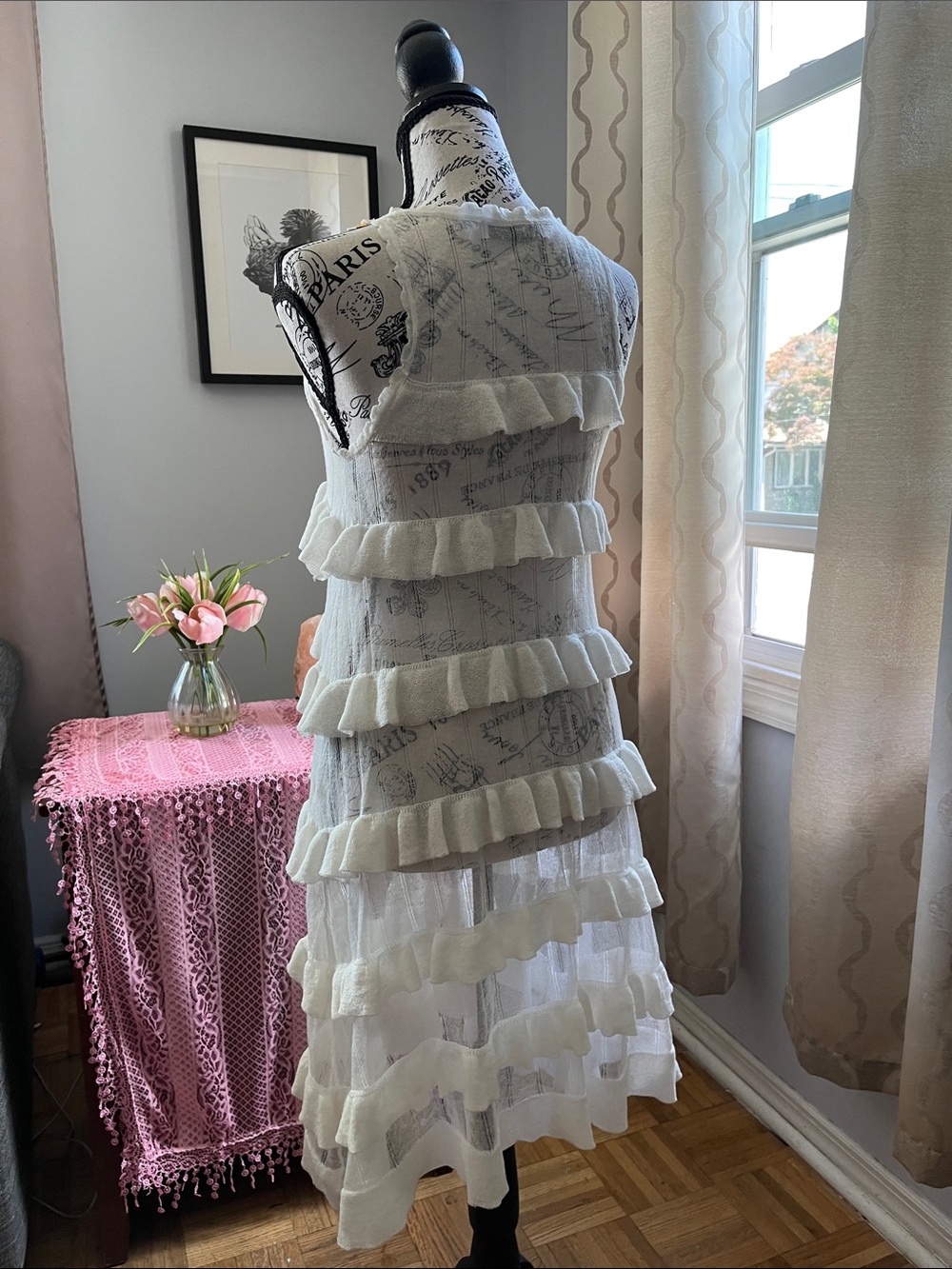 Zara White Ruffle Sheer Tiered Sleeveless Bohemian Dress Sz: S - Picture 4 of 5